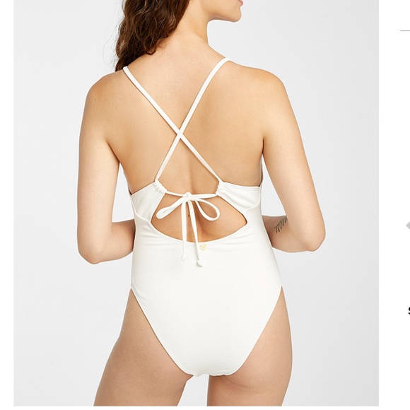 Quinsoul off white cream ribbed one piece swimsuit NWT - Picture 2 of 11